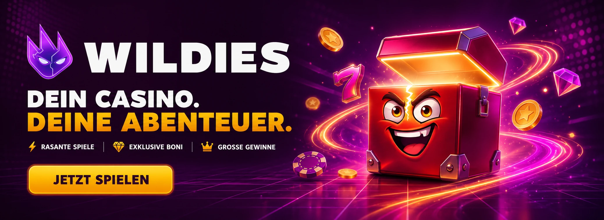 Wildies Casino Willkommensbonus 400% bis €3.500 mit Schatzkisten-Maskottchen